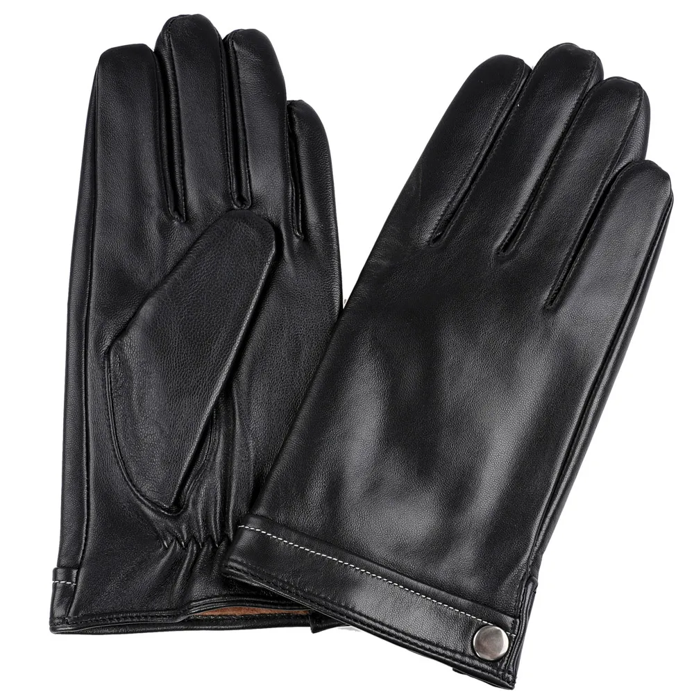 

Comfortable Keep warm gloves male winter Water ripple design sheepskin men's gloves black men's leather gloves