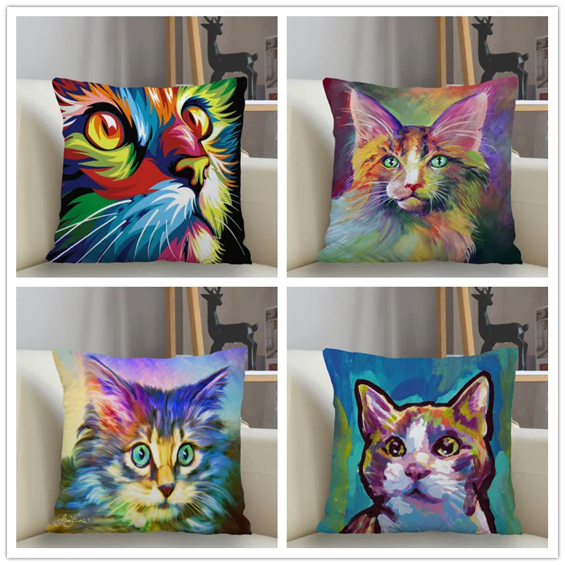 Musife Colorful cat painting Pillowcase Custom Square Pillow Cover Case Zipper Pillowcase 35*35,40*40,45*45cm Drop Shipping