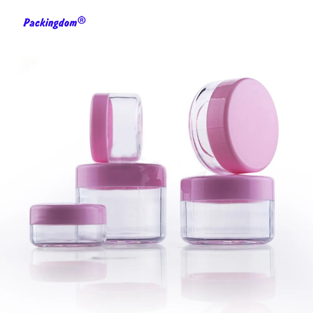 50pcs Empty Cream Jar Clear Plastic Containers Pink Cap Bottle Cosmetics Packaging Pot Refillable Glitters Box 3g 5g 10g 15g 20g