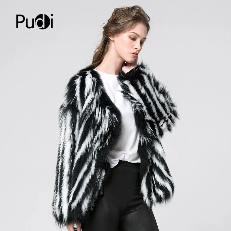 CT7043 Women New Knitted Real Raccoon Fur Coat Full Sleeve Genuine Winter Fur Brand New Style Jacket Black White Color