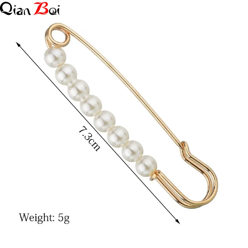 QianBei Fixed Straps Anti Slip Pin Jewelry Simple Enamel Big Pearl Brooch Women Charm Accessories Cardigan Anti Wearing Pins