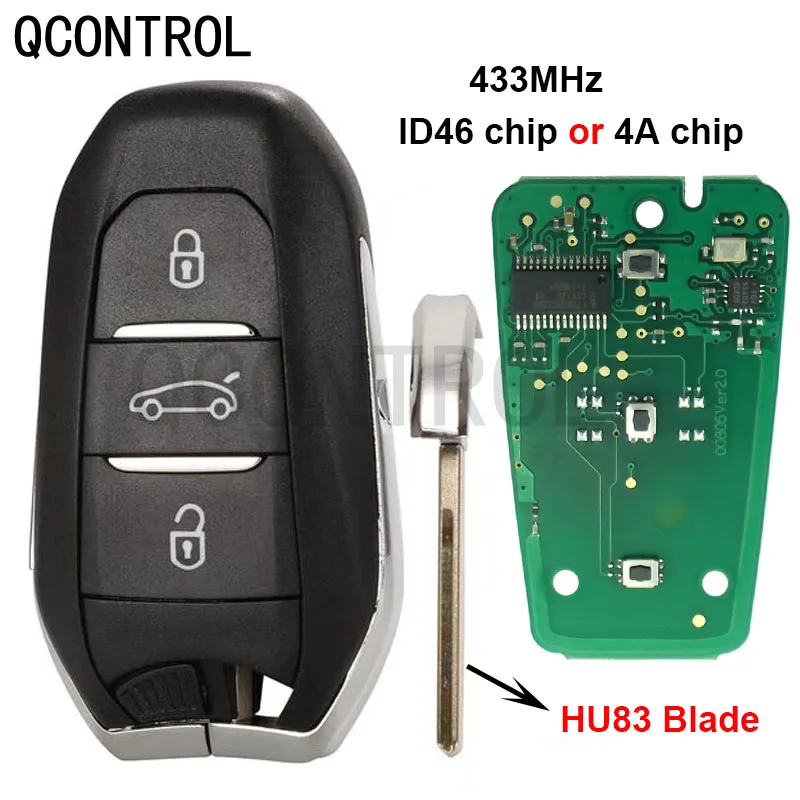 

QCONTROL KeylessGo HU83 Smart Key for Citroen C4 C4L DS4 DS5 Car Key Remote 433.92Mhz ID46 Hitag2 4A Hitag-AES with Circuit