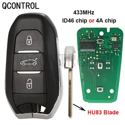 QCONTROL Smart Remote Key HU83 blade for Peugeot 208 308 508 3008 5008 Expert Traveller 434MHz Keyless-Go Open-Go 433.92MHz