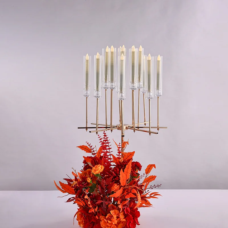 IMUWEN Metal Candelabra 16 Heads Candle Holder Candlestick Wedding Table Centerpiece  Pillar Stand Road Lead Party Decor