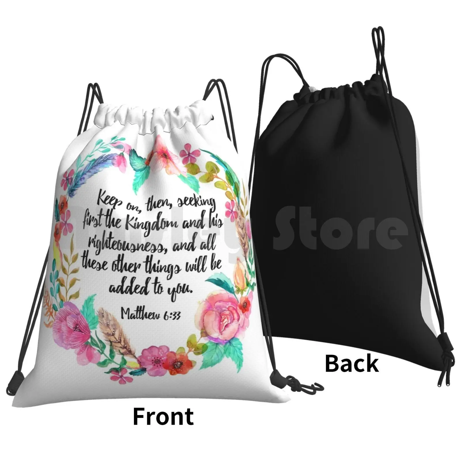 Matthew 6 : 33 Backpack Drawstring Bags Gym Bag Waterproof Matthew 6 33 Bible Verse Bible Jw Jw Arts And