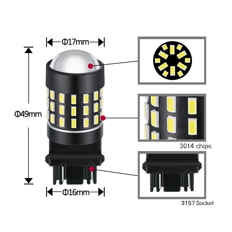 JIACHI Factory 100PCS Super Bright T25 3157 3156 Led Bulbs Lamp P27W P27/7W Auto Car Stop Turn Signal Brake Light White DC12-24V