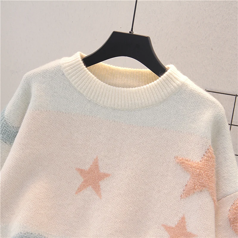 2023 Winter Sweater Pullover Women Cute Fruit Sweater Pull Jumpers Pink Blue Printed Korean Tops Oversized Knitwear Jumpers