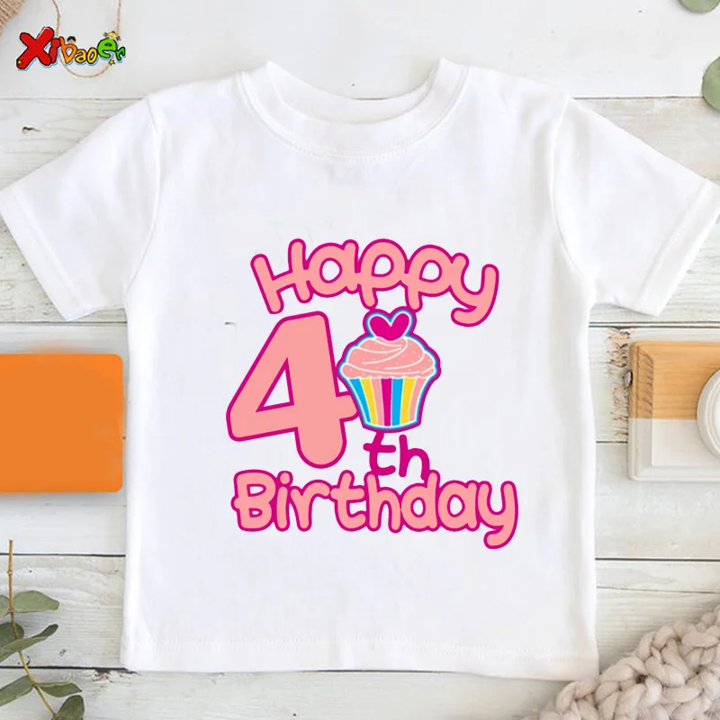 Camiseta de dibujos animados para niños y niñas, ropa con estampado de letras, de manga corta, de verano, número 2, 3, 4, 5, 6, 7, 8