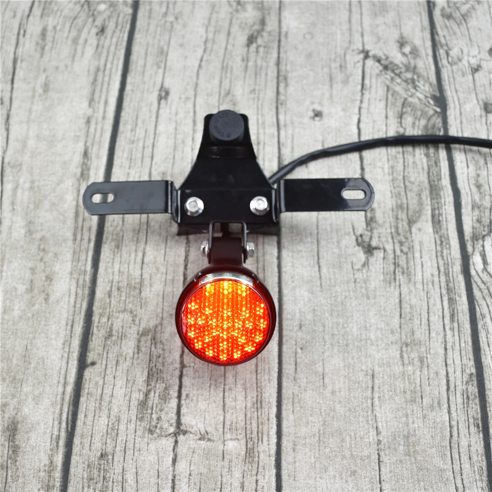 Retro Motorcycle LED Tail Light Aluminum Alloy Brake Lamp Modified Super Bright Rear Light with License Plate Lights EU Approval