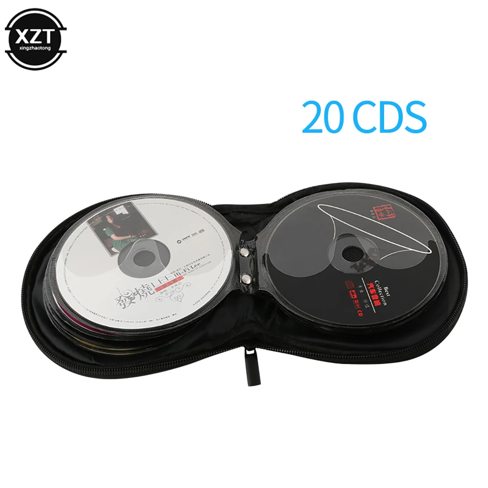 Portable CD DVD Case 20P Capacity Oxford Cloth CD Storage Bag Round Holder with Zipper for Home Car CD Box Bag