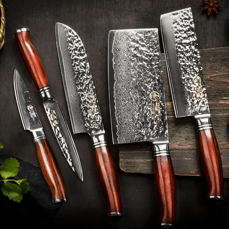 YARENH 8pcs Chef Kitchen Knife Set 73 Layers Damascus Chopper Utility Fruit Santoku Knives-Scissors-Knife Holder-Whetstone-Gifts