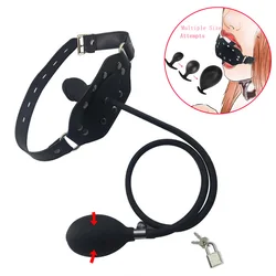 BDSM Inflatable Silicone Mouth Gag Fetish Lock Bondage Strap On Mouth Plug Shame Training Stuffed Adult Flirting Sex Toys Women