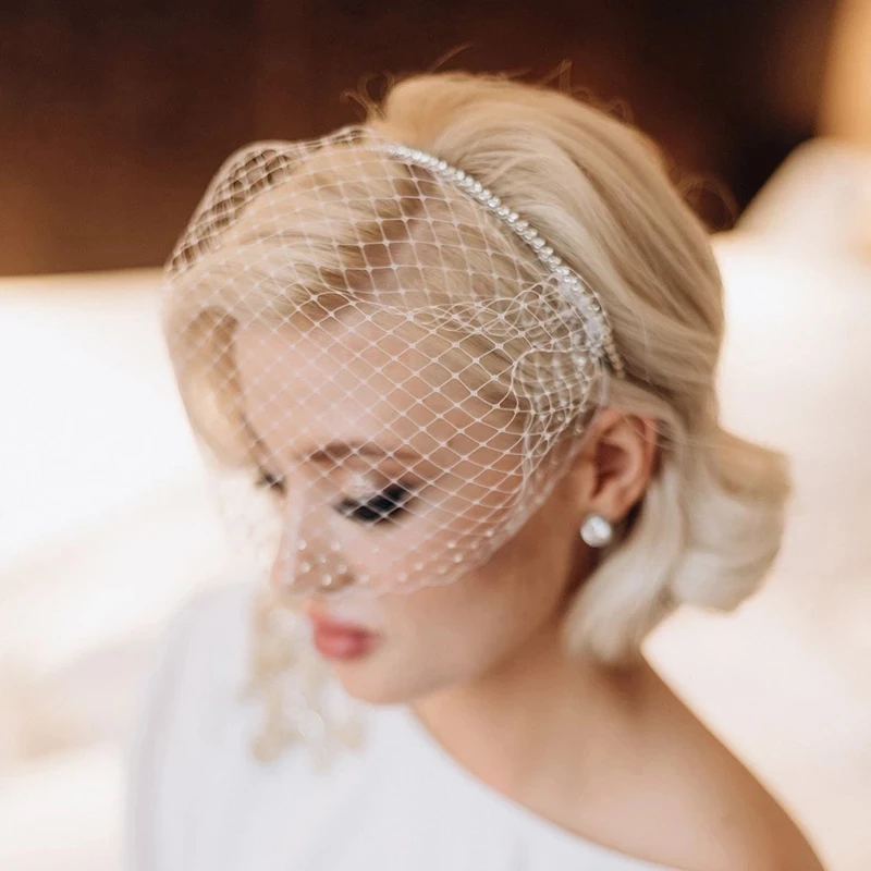 Wit Hoofdband Sluier Voor Bridal Crystal Birdcage Zwart Gezicht Netto Masker Haar Sieraden Accessoires Veils Charmant Bruiloft Fascinators