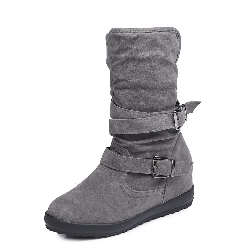 Women Boots Fashion Casual Ladies Shoes Boots Suede Leather Buckle Boots High Heeled Snow Shoes For Femme Ladies Shoes 691