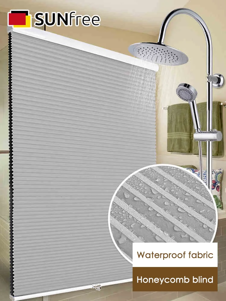 

SUNFREE Cordless Spring Honeycomb Blinds Waterproof fabric Cellular Blinds for home decoration bathroom kitchen Custom size