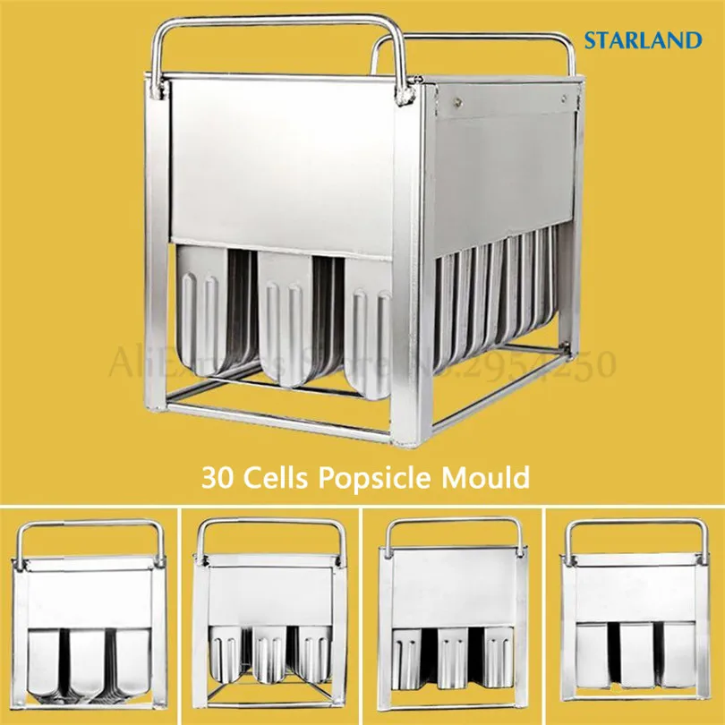 

30 Cells Ice Cream Popsicle Mold Commercial DIY Ice Lolly Mould Durable Stainless Steel with Stick Holder 6 Types Option