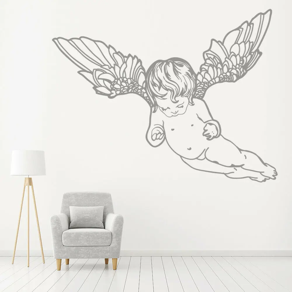 Angel Wall Decal Flying Cherub Vinyl Window Stickers Wings Baby Art Mural Kids Bedroom Baby Room Nursery Home Decoration Q099