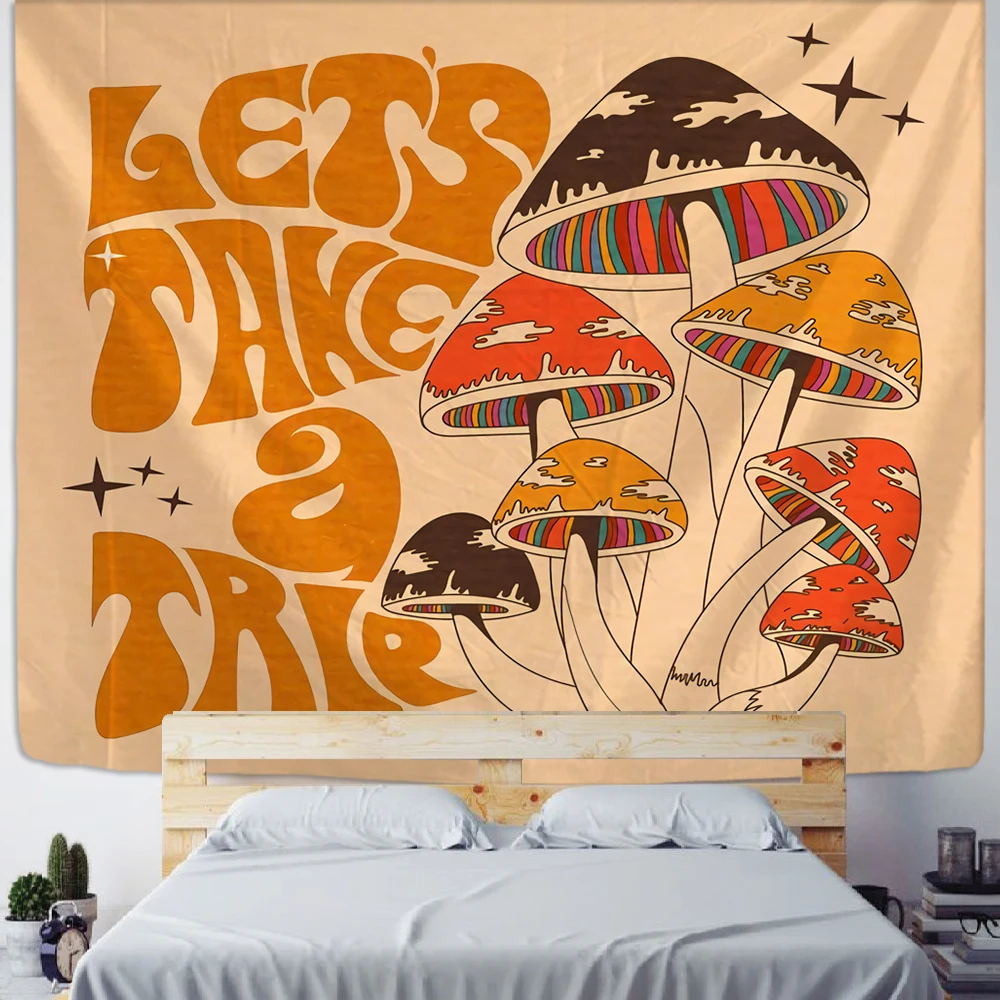 Psychedelic Mushroom Tapestry Wall Hanging Aesthetic Witchcraft Bohemian TAPIZ Girls Dormitory Home Room Decor