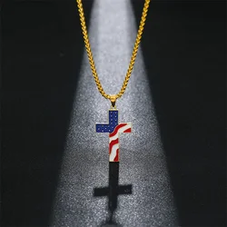 Novelty America Flag Pendant Enamel Cross Necklace Gold Silver Color Chain Necklace Christian Jesus Fashion jewelry For Men