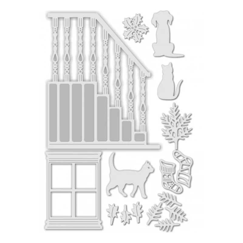 Christmas Window Stairs Dog Cat Metal Cutting Dies DIY Crafts Scrapbooking Card Album Photo Making Embossing Supplies 2020