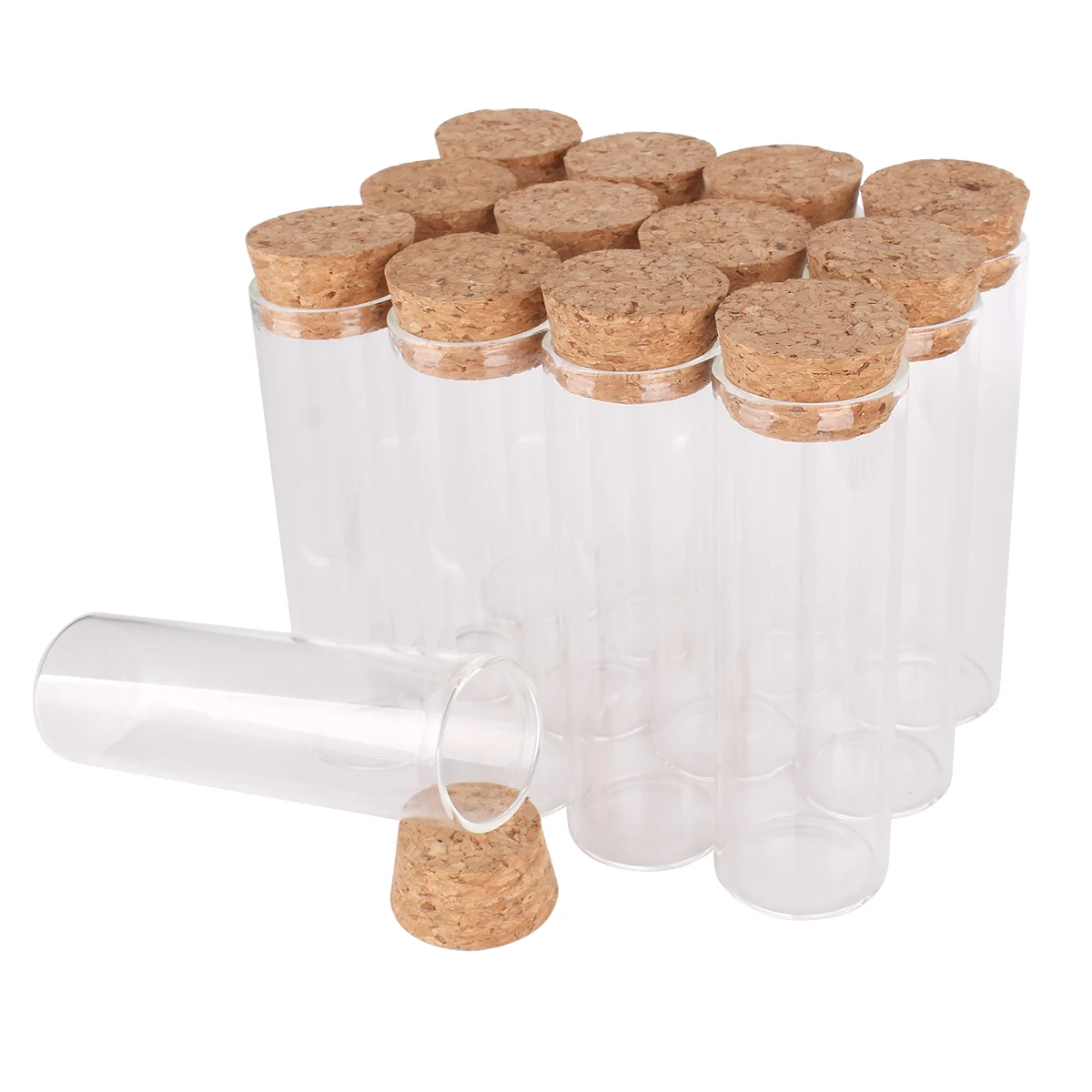 15 pieces 50ml 70ml 90ml Transparent Glass Bottles Tubes with Cork Stopper Spice Jars Storage Bottles for Weding Favors