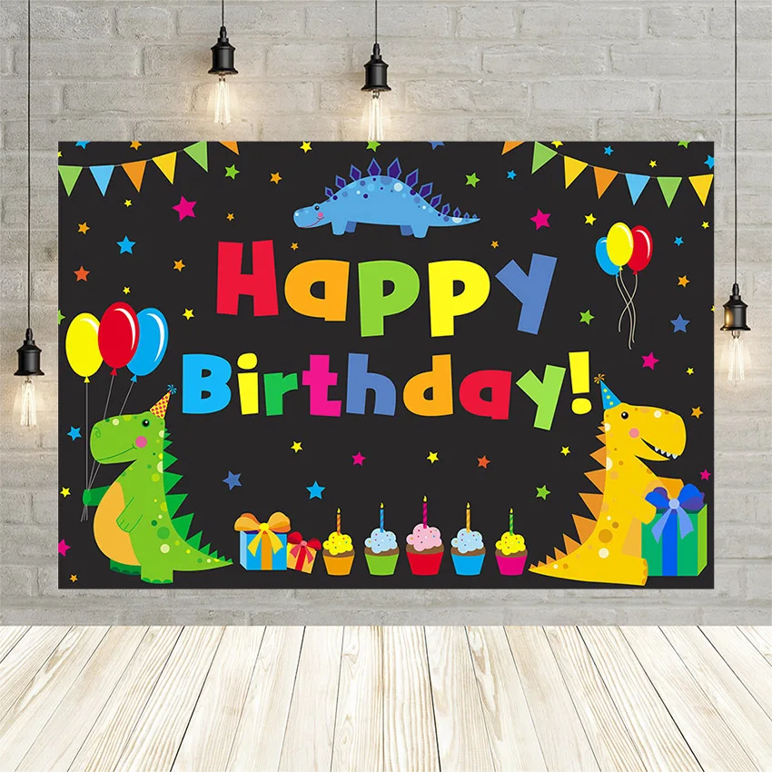 

Avezano Photography Backdrop Boy Birthday Party Decoration Cartoon Dinosaur Gift Balloon Photo Background Studio Banner Shooting