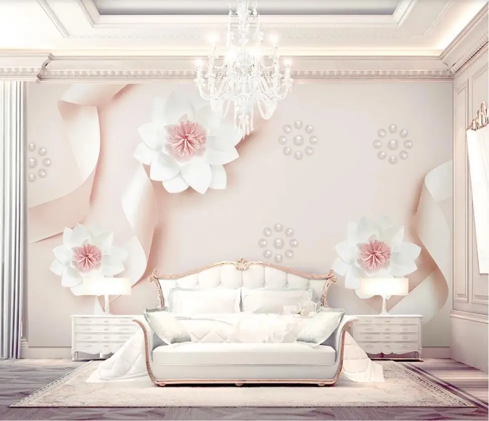 XUESU Custom wallpaper wall paper paper carving flowers pearl beautiful pink silk 3d TV background wall