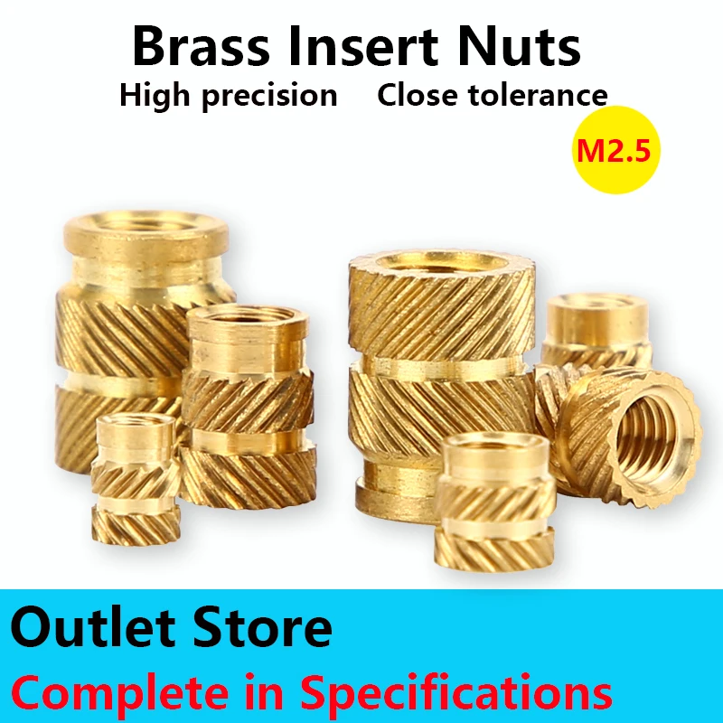 200Pcs M2.5 Brass Hot Melt Inserts Nut SL-type Double Twill Knurled Injection Brass Nut Heating Molding Copper Thread Inset Nuts