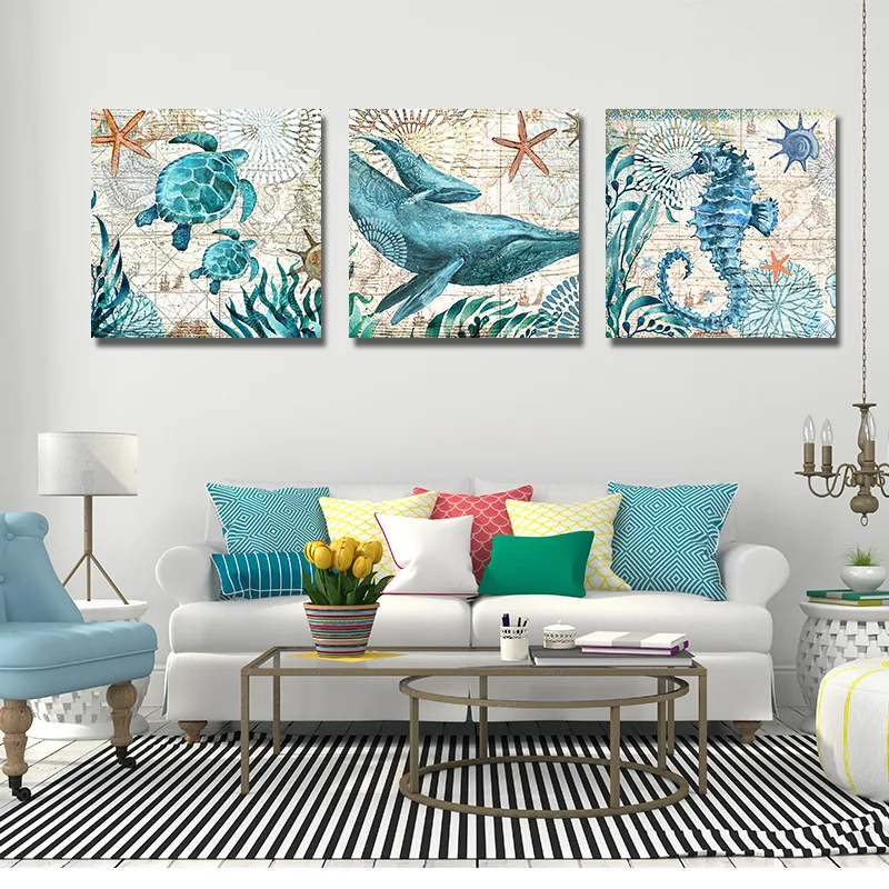 Nordic Modern Art Wall Posters Sea Turtle Jellyfish dolphin Marine Animal Morden Sea Print Home Decor Canvas Painting Picture