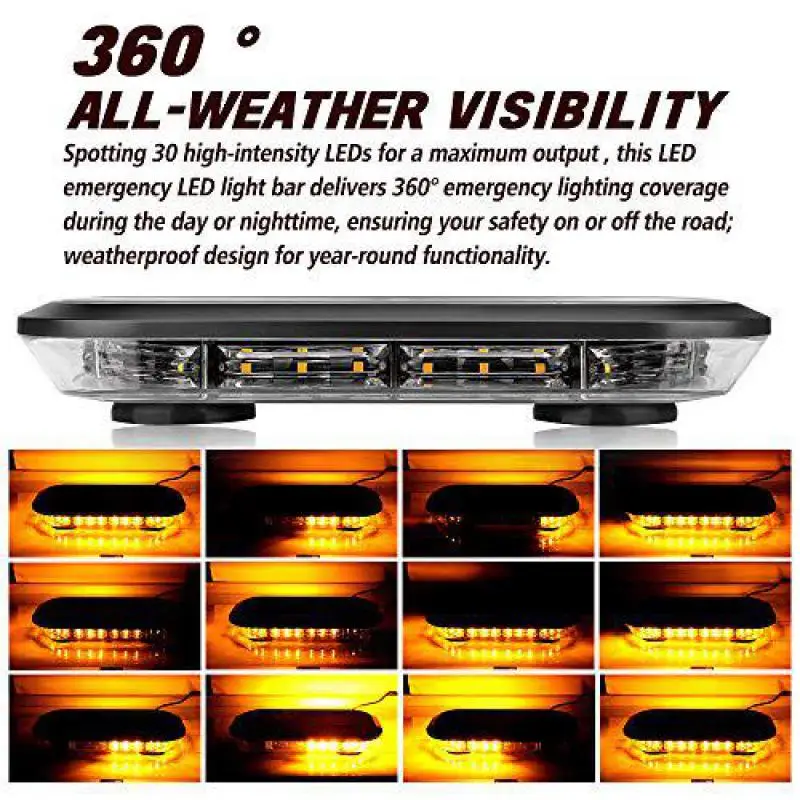 Emergency Lights For Vehicles Amber Strobe Lights For Trucks Cars 12v24v 30leds Strobe Mini Light Bar Magnetic Mount Cigarette