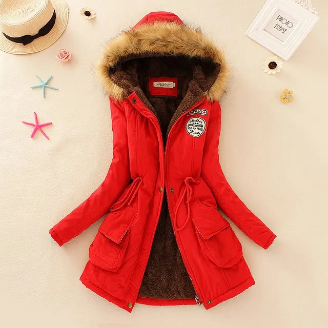 Winter New Ladies' Cotton-padded Jacket Mid-length Plus Velvet Warm And Windproof Long-sleeved Lamb Wool Cotton Jacket