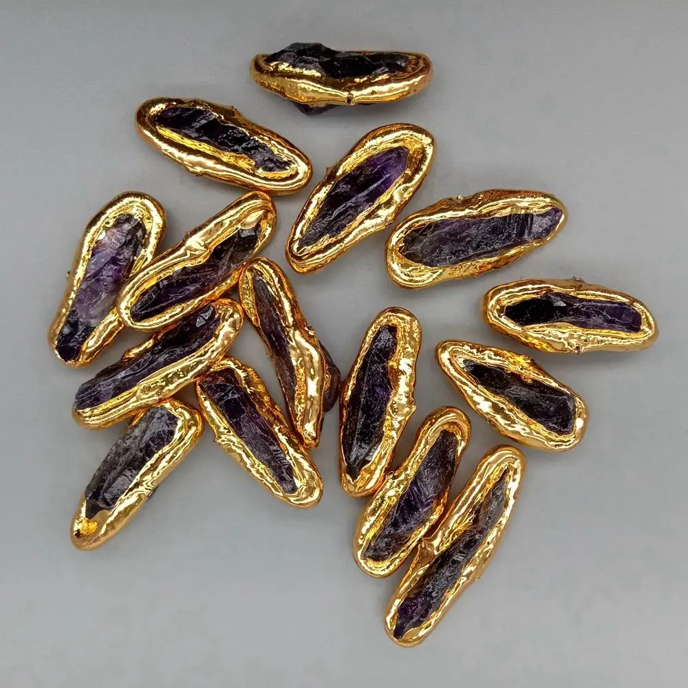 5 pcs natural amethyst rough Beads Gold Plated Beads For Jewelry Making