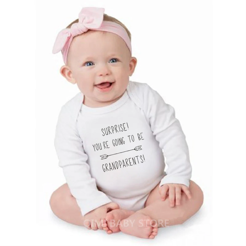 Surprise! You're Going To Be Grandparents Baby Rompers Pregnancy Announcement Jumpsuits Cotton Autumn Toddler Baby Sleep Wear