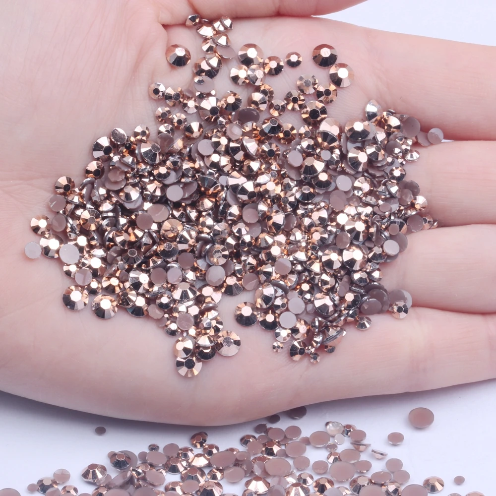 Resin Rhinestones 2-6mm Copper Color Flatback Round Glue On Non Hotfix Stones Appliques For Craft Garment Decoration DIY