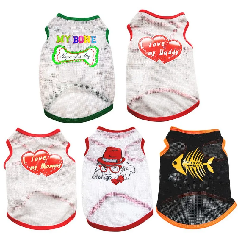 Mesh Ventilation Pet Clothing Summer Sunscreen Vest Cool Breathable Dog Vest Cute Printed Puppy Dog T-shirt #2