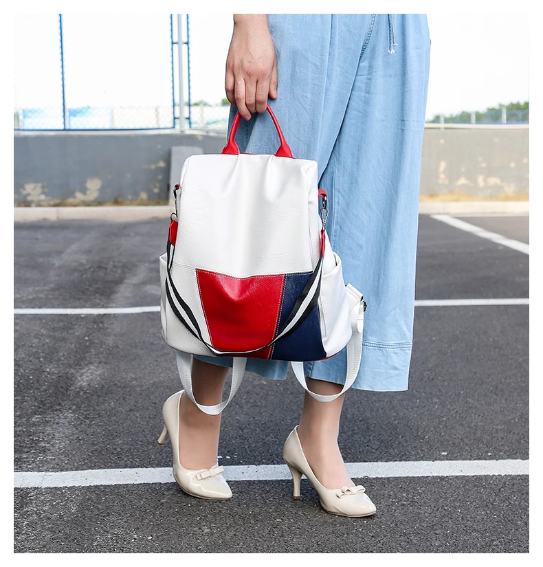 Multifunctional Backpack Women Leather Backpacks Female White School Bags For Teenage Girls Shoulder Bag Travel BackPack Mochila