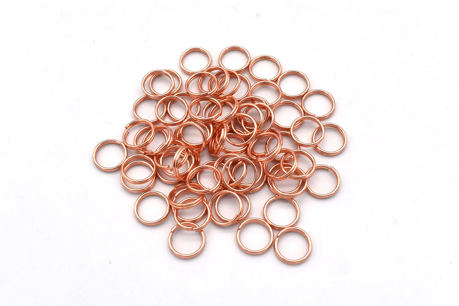 Chaveiro de ouro rosa de 10mm, anel com fecho para joias, suprimentos de metal com pingente, chaveiro para chaves, 100 peças