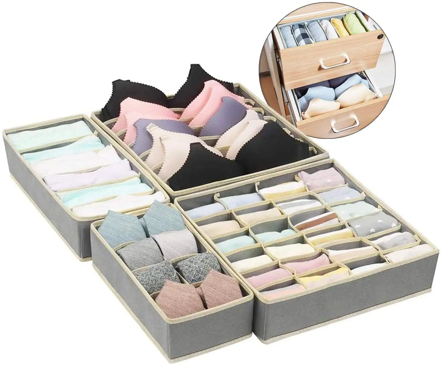 

Underwear Drawer Organizer 4 Set Foldable Underwear Drawer Organizer and Closet Dividers Storage Box for Clothe Socks Underwear