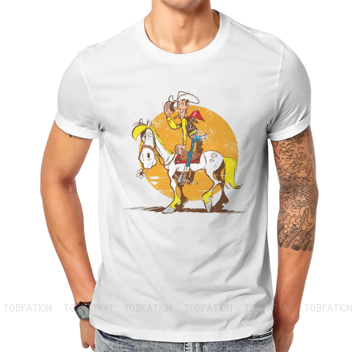 Lucky Luke Cartoon Sunrise T Shirt Vintage Goth Summer Large Cotton Men\'s Clothes Harajuku O-Neck TShirt