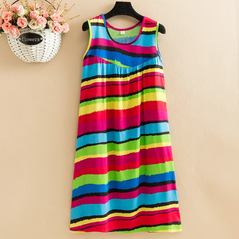 New Casual Fashion 2024 Summer Dresses For Women Print Dress O-neck Sleeveless Vintage Women Clothing