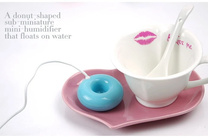 Novelty Design Mini USB Cute Donuts Shape Floats Water Humidifier portable 2 mode Touch switch USB PoweredWater Humidifier