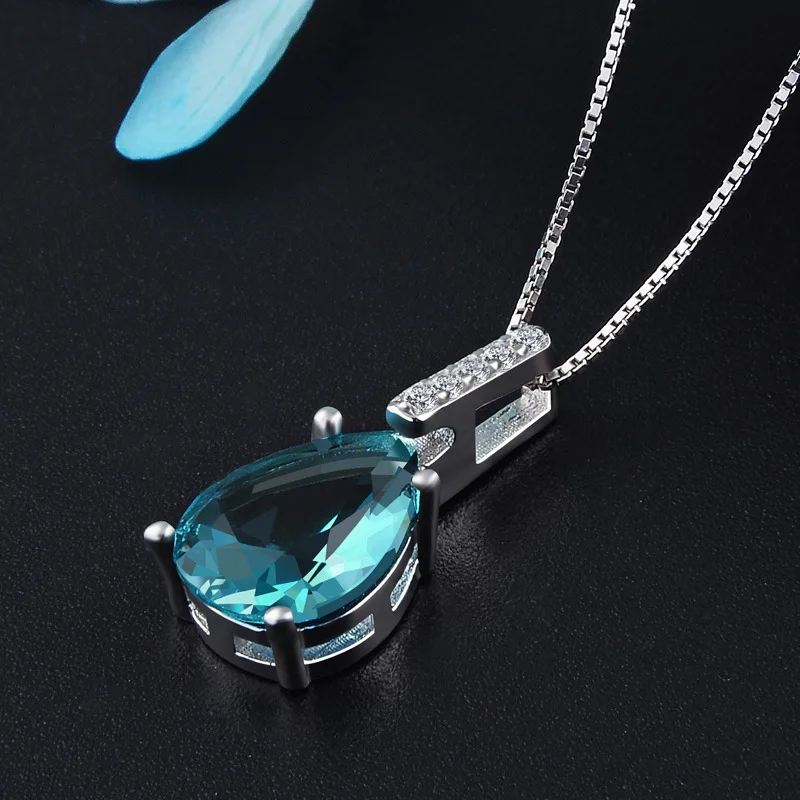 real Natural Blue Topaz Pendant 925 Sterling Silver Carat 45cm Necklace Colgantes Wedding Bizuteria pierscionki Pendant women