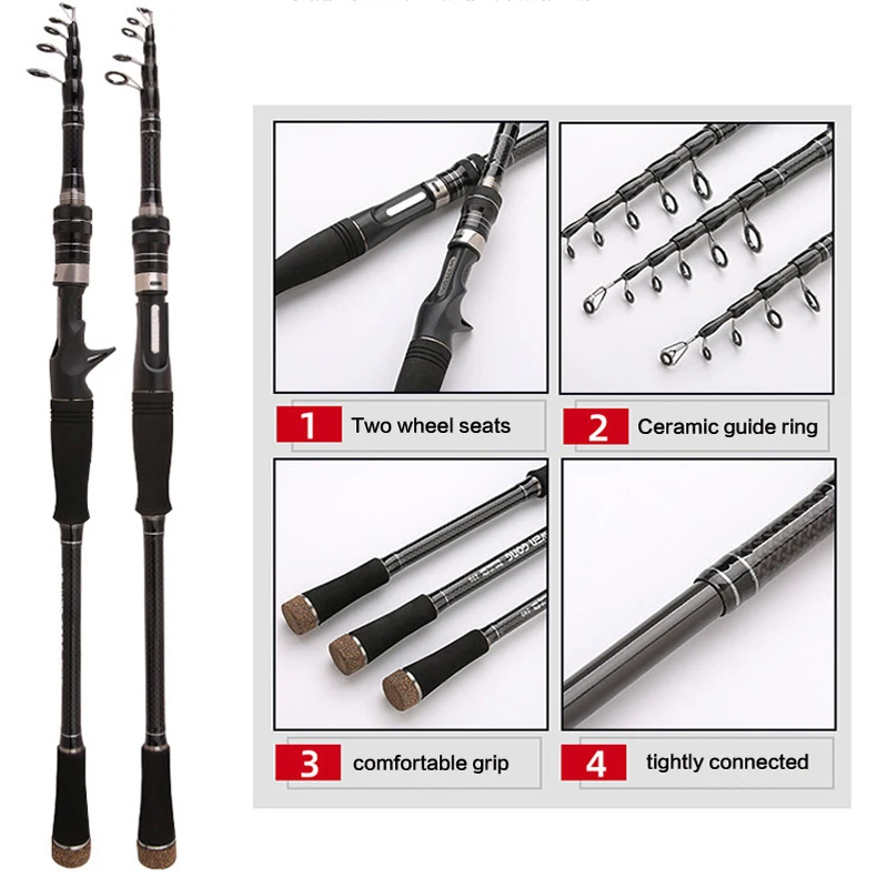 SIECHI Telescopic Fishing Rod Ultralight Weight Spinning/Casting Fishing Rod Carbon Fiber 1.8-3.6m Fishing Rod Tackle