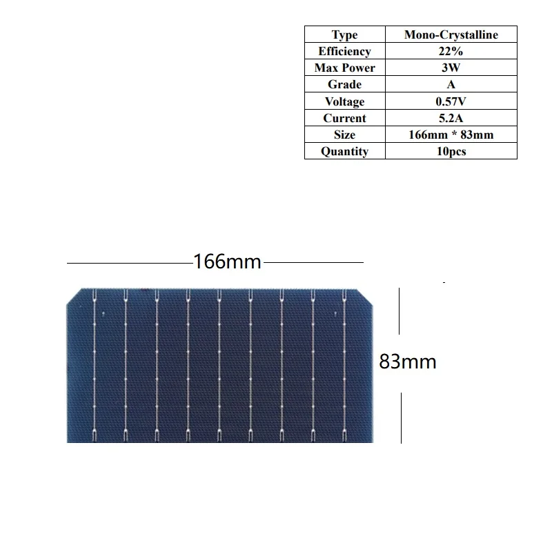 10pcs Monocrystalline Solar cells Bifacial Type PERC A Grade 21%-22% High Efficiency DIY Solar panel charger