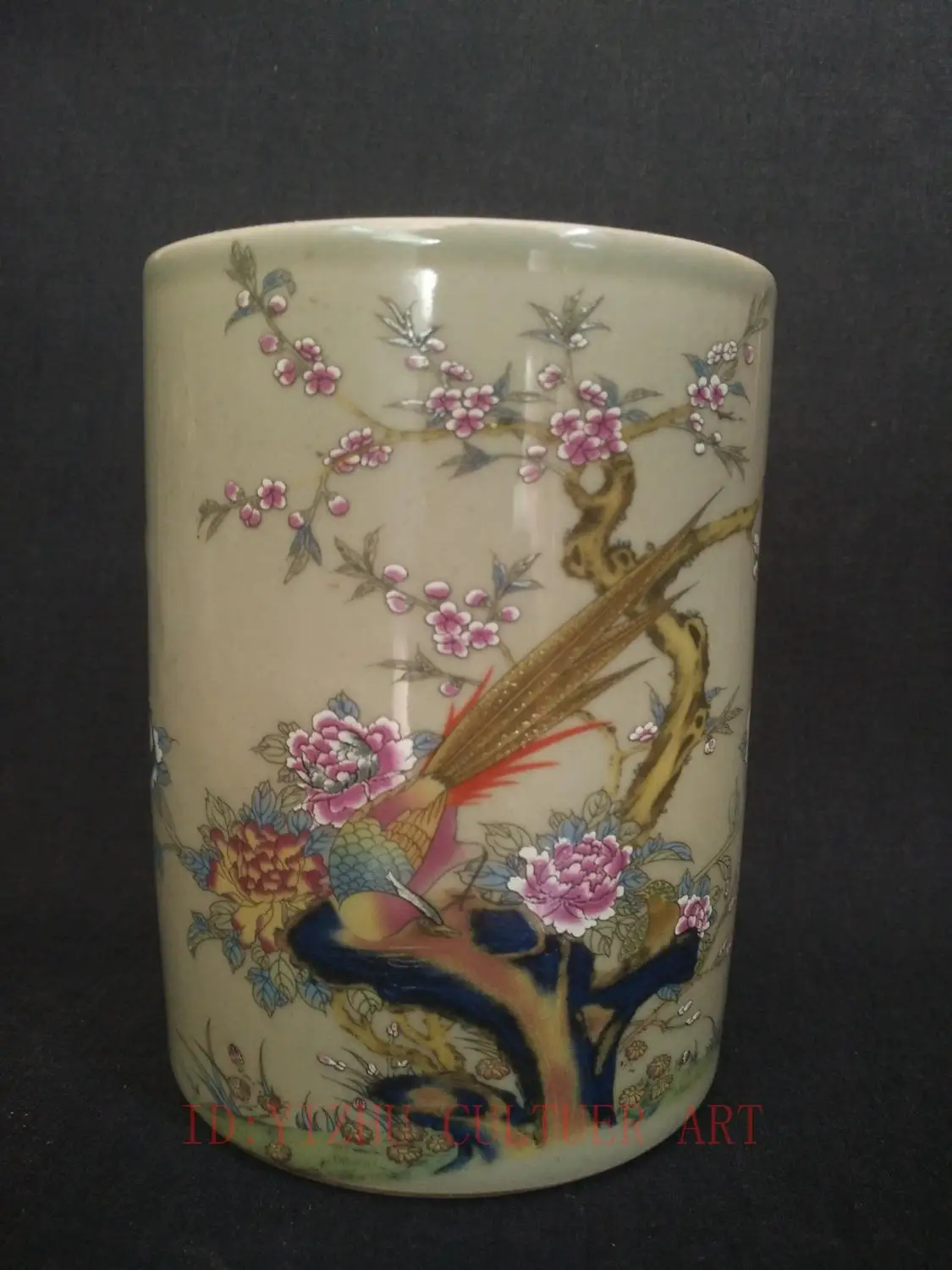 

YIZHU CULTUER ART Collected Old China Porcelain Painting Flowers Birds Figure Brush Pot Decoration