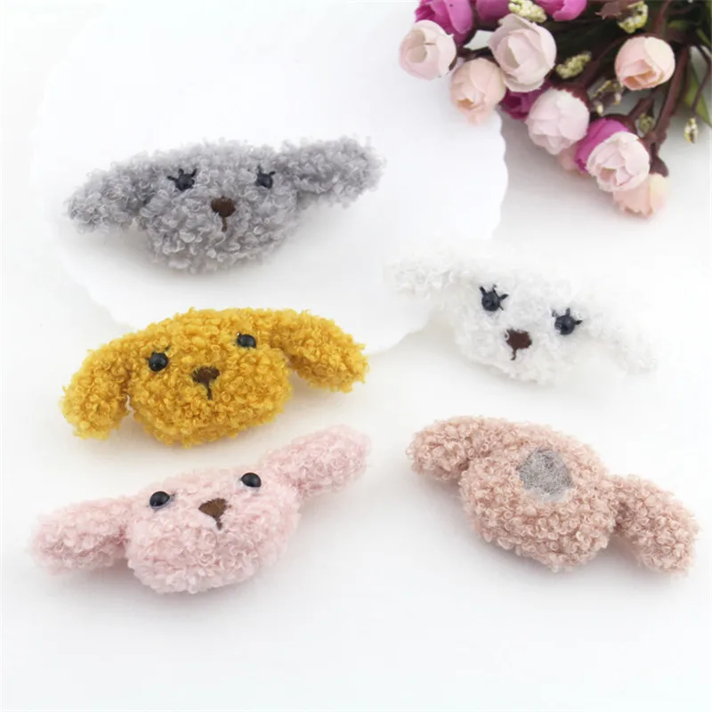 10Pcs/lot 5cm Plush cartoon dog doll hair clip accessories, plush fabric dog appliques for shoes clothing accessories