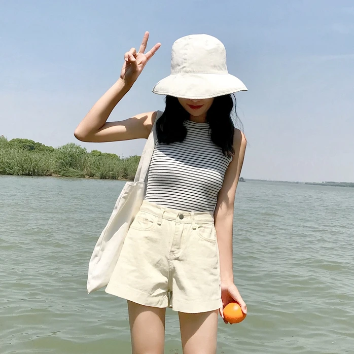 Women\'s Denim Shorts High Waist Summer Shorts Korean Ladies Girls Basic Black White Beige Shorts Jeans