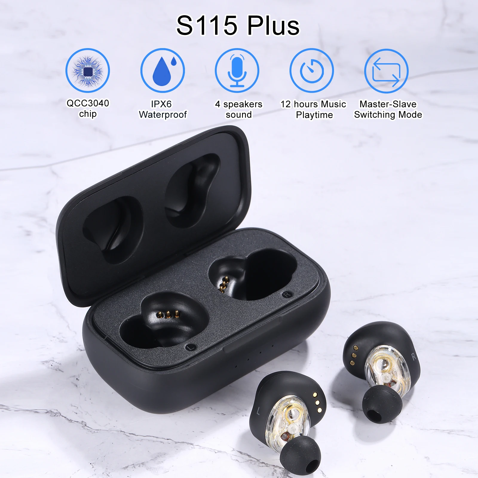 

Original SYLLABLE S115 Plus Fit for BT V5.2 bass earphones wireless headset of QCC3040 Chip S115 Plus Volume control earbuds