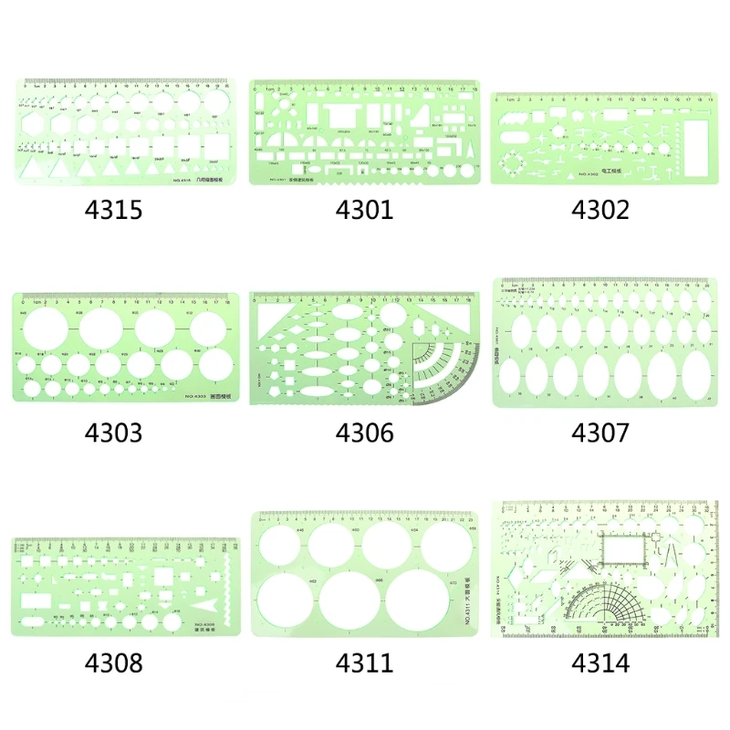 Green Plastic Oval Geometric Template Ruler Stencil Measuring Tools Students Hot 