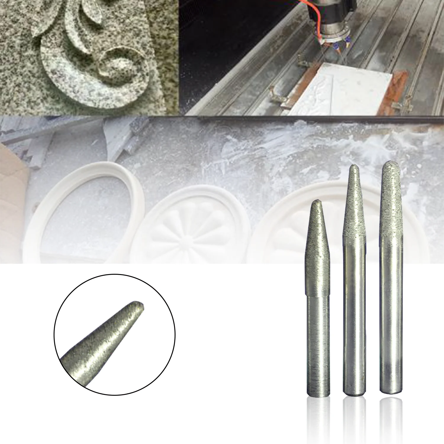 UCHEER 1pcs Sintered tapered stone engraving bits milling cutter carving tools diamond router bits end mill cnc tools